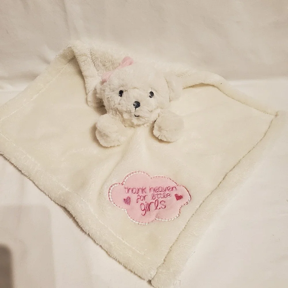 Baby Gear Lovey White Bear Pink Bow‎ Girls Fleece Baby Security Blanket  Plush